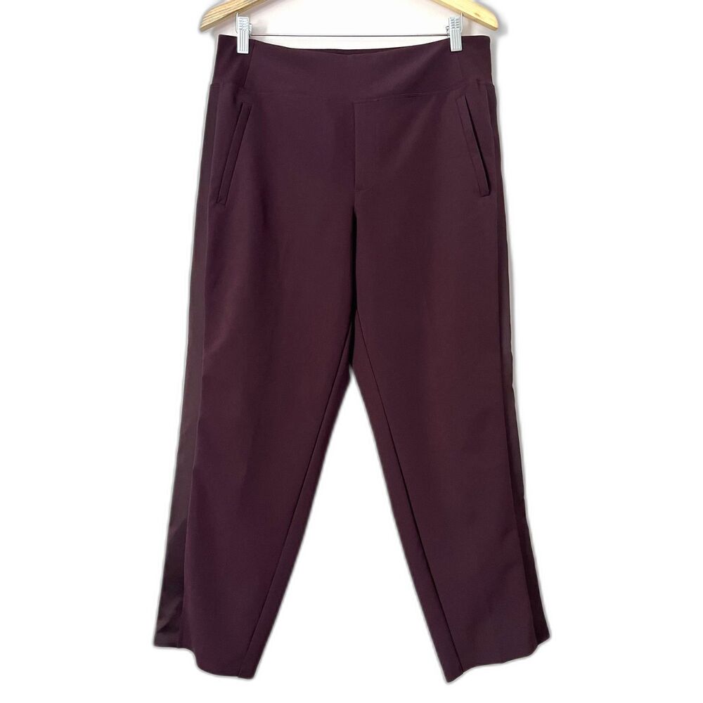 Athleta Endless High Rise Pant Burgundy Satin Sz 14P Ankle Work Office Travel